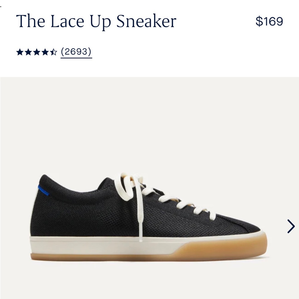 Rothy's Lace Up Sneaker, black, sz 7.5, worn 1x, still in box